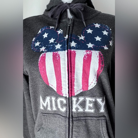 Patriotic Mickey Mouse Front Zip Hoodie Sweatshirt Fleece in Grey Size S - Picture 5 of 12